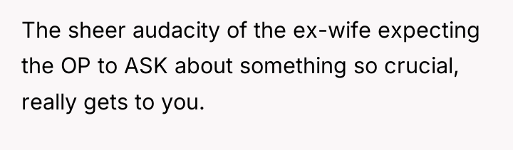 The sheer audacity of the ex-wife expecting the OP to...