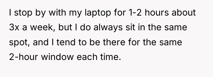 I stop by with my laptop for 1-2 hours about...