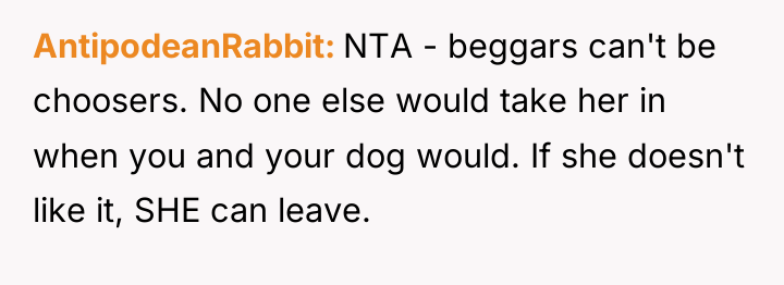 AntipodeanRabbit NTA - beggars can't be choosers. No one else...