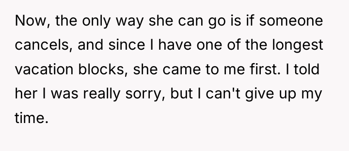 Now, the only way she can go is if someone...