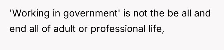 'Working in government' is not the be all and end...