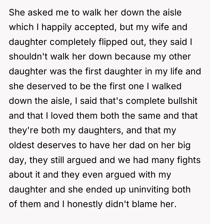 She asked me to walk her down the aisle which...