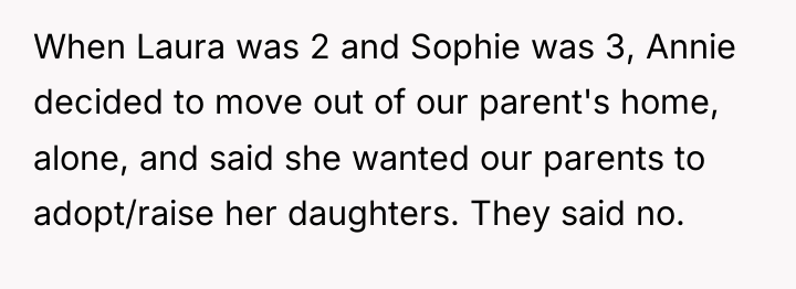 When Laura was 2 and Sophie was 3, Annie decided...