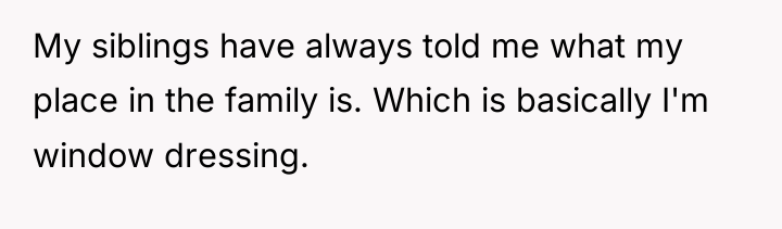 My siblings have always told me what my place in...
