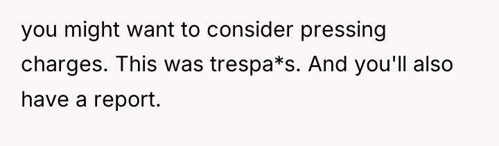 you might want to consider pressing charges. This was trespa*s....