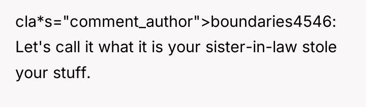 cla*s="comment_author">boundaries4546: Let's call it what it is your sister-in-law stole...
