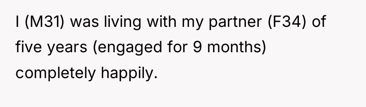 I (M31) was living with my partner (F34) of five...