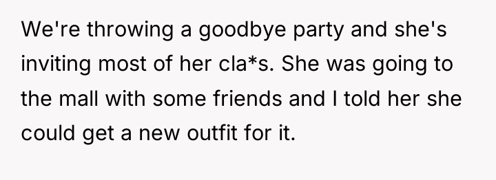 We're throwing a goodbye party and she's inviting most of...