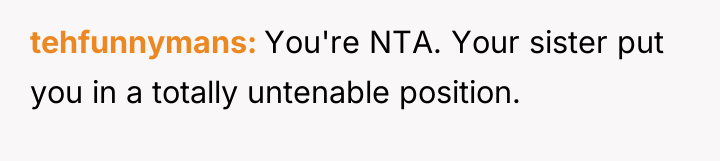 tehfunnymans You're NTA. Your sister put you in a totally...