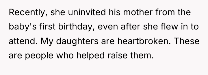 Recently, she uninvited his mother from the baby's first birthday,...