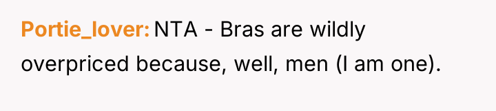Portie_lover NTA - Bras are wildly overpriced because, well, men...