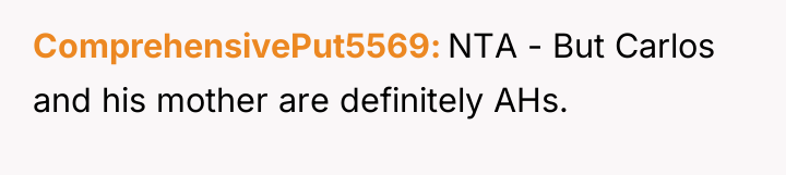 ComprehensivePut5569 NTA - But Carlos and his mother are definitely...