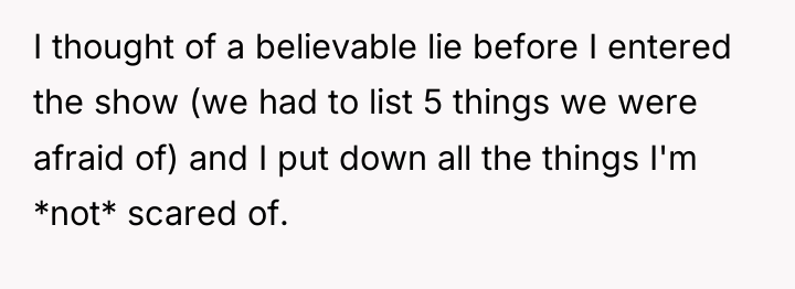 I thought of a believable lie before I entered the...