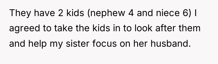 They have 2 kids (nephew 4 and niece 6) I...
