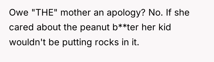 Owe "THE" mother an apology? No. If she cared about...