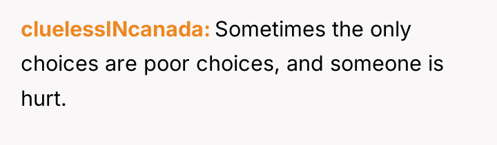 cluelessINcanada Sometimes the only choices are poor choices, and someone...