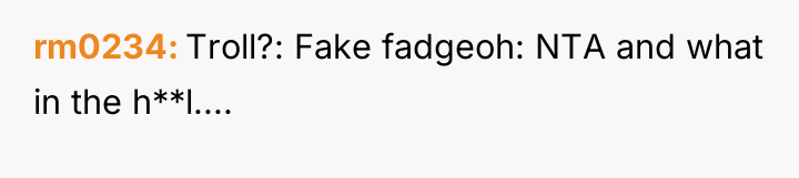 rm0234 Troll?: Fake fadgeoh: NTA and what in the h**l....