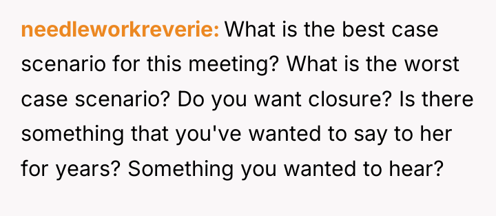 needleworkreverie What is the best case scenario for this meeting?...