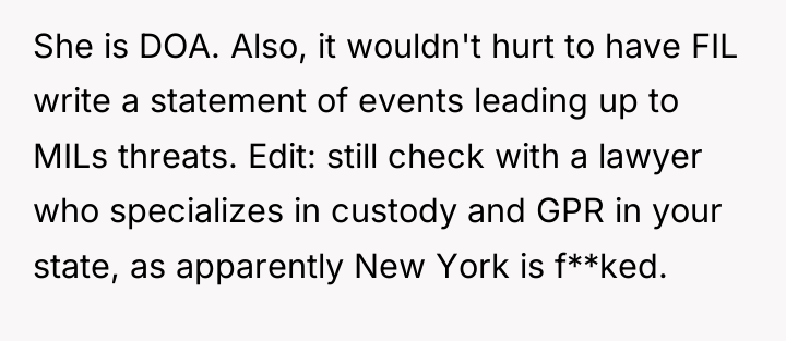 She is DOA. Also, it wouldn't hurt to have FIL...