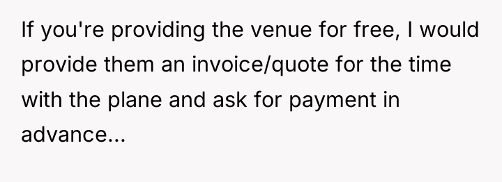 If you're providing the venue for free, I would provide...
