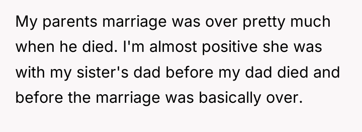 My parents marriage was over pretty much when he died....