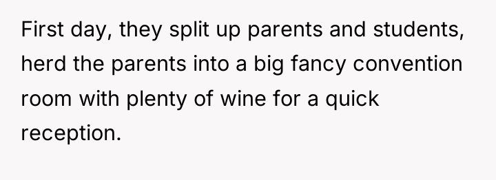 First day, they split up parents and students, herd the...