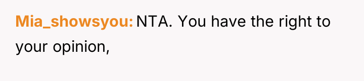 Mia_showsyou NTA. You have the right to your opinion,