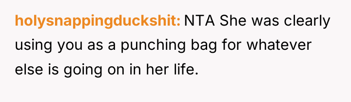 holysnappingduckshit NTA She was clearly using you as a punching...