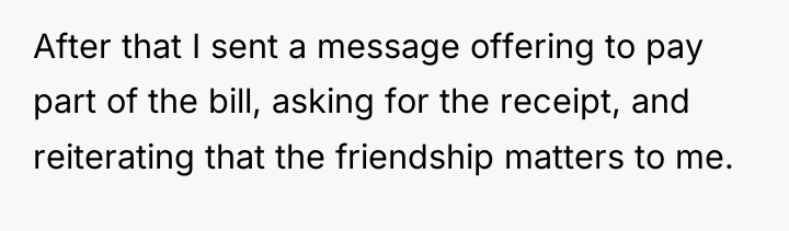 After that I sent a message offering to pay part...