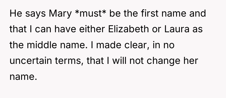 He says Mary *must* be the first name and that...