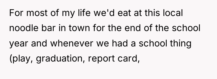 For most of my life we'd eat at this local...
