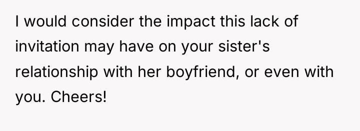 I would consider the impact this lack of invitation may...