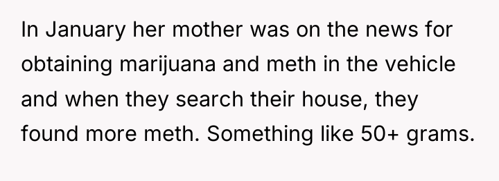 In January her mother was on the news for obtaining...