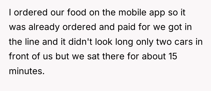 I ordered our food on the mobile app so it...