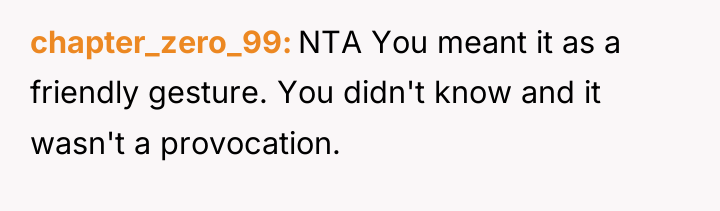 chapter_zero_99 NTA You meant it as a friendly gesture. You...