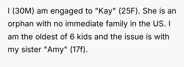 I (30M) am engaged to "Kay" (25F). She is an...