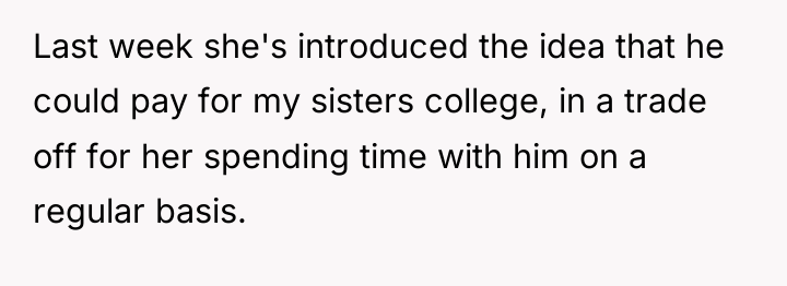 Last week she's introduced the idea that he could pay...