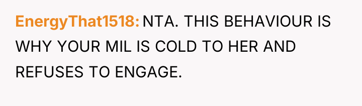 EnergyThat1518 NTA. THIS BEHAVIOUR IS WHY YOUR MIL IS COLD...