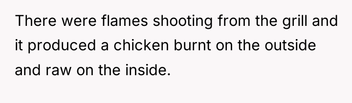 There were flames shooting from the grill and it produced...
