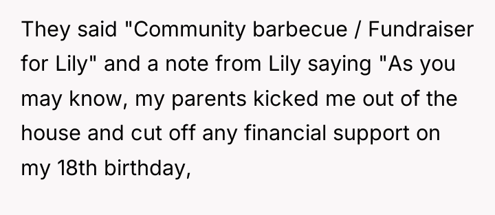They said "Community barbecue / Fundraiser for Lily" and a...