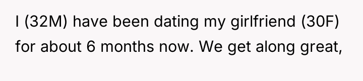 I (32M) have been dating my girlfriend (30F) for about...
