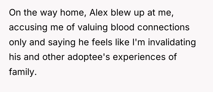 On the way home, Alex blew up at me, accusing...