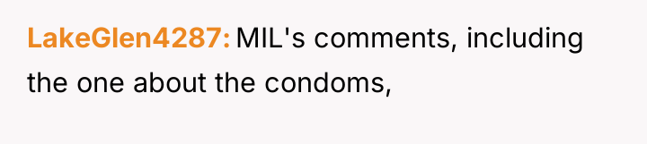 LakeGlen4287 MIL's comments, including the one about the condoms,