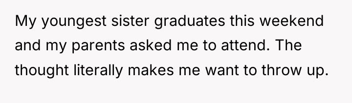 My youngest sister graduates this weekend and my parents asked...
