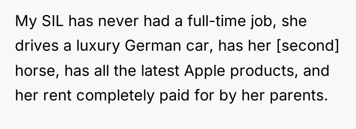 My SIL has never had a full-time job, she drives...