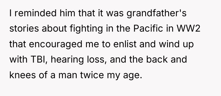 I reminded him that it was grandfather's stories about fighting...