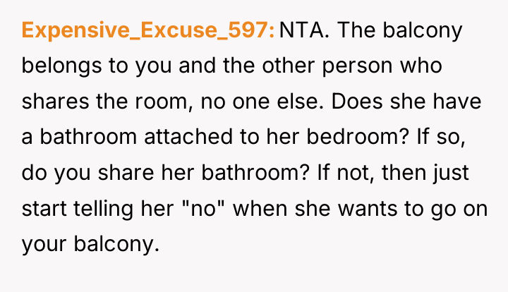 Expensive_Excuse_597 NTA. The balcony belongs to you and the other...