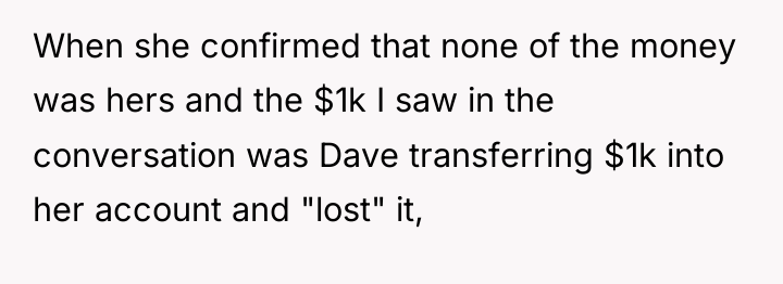 When she confirmed that none of the money was hers...