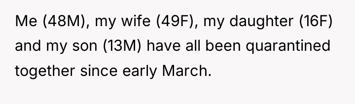Me (48M), my wife (49F), my daughter (16F) and my...