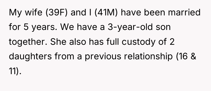 My wife (39F) and I (41M) have been married for...